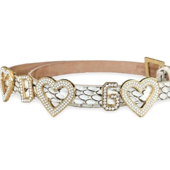 Dolce & Gabbana NWOT Vtg Y2K Phyton Snake Rhinestone Heart LOVE DG Skinny Belt - Picture 4 of 16